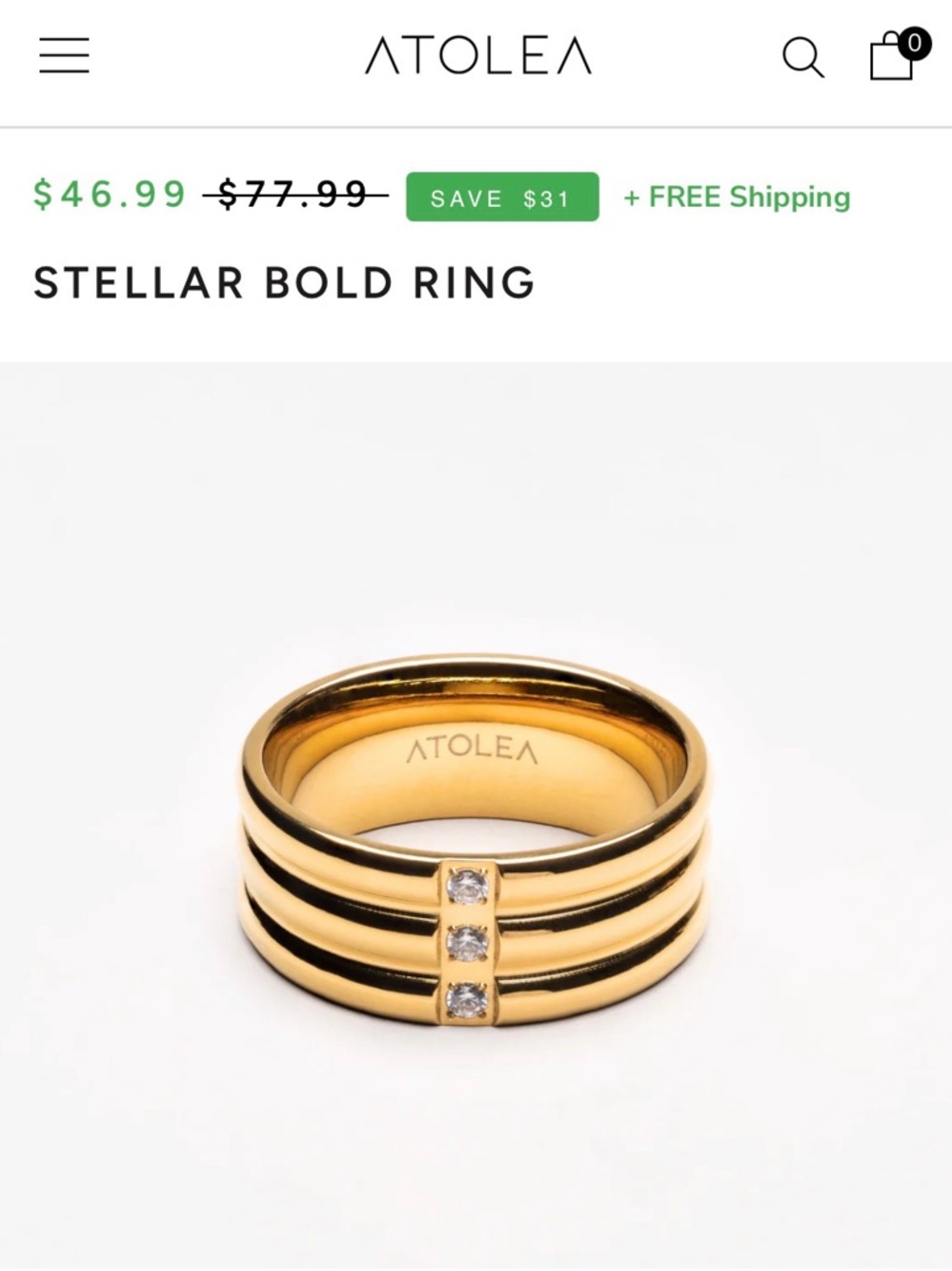 Gold Triple Band Ring w/ CZ Stones – Bold Statement Ring